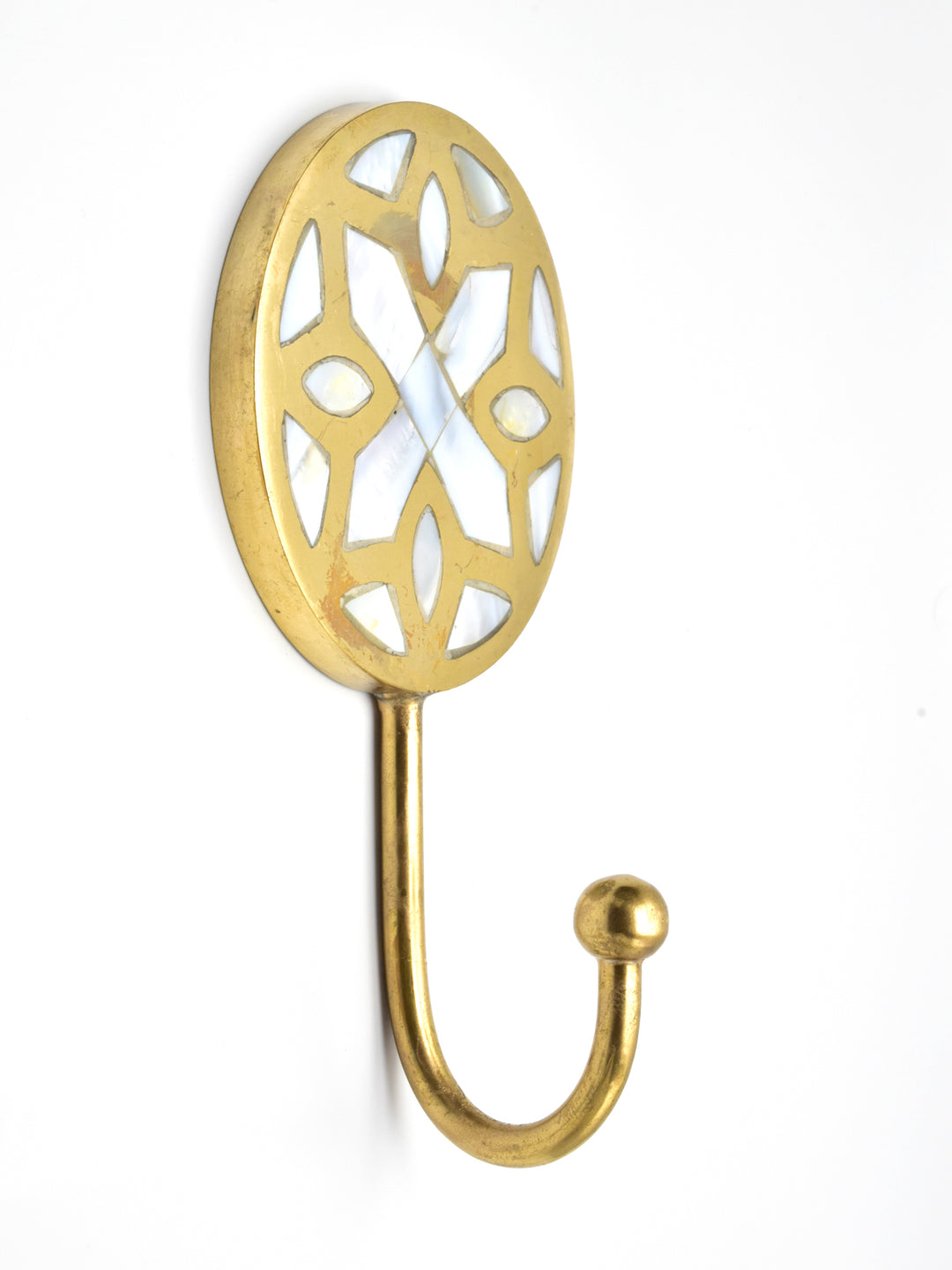 LUXURIOUS CIRCLE SINGLE/DOUBLE END MOTHER OF PEARL TOWEL HOOKS WITH BRASS FITTING FOR HOME