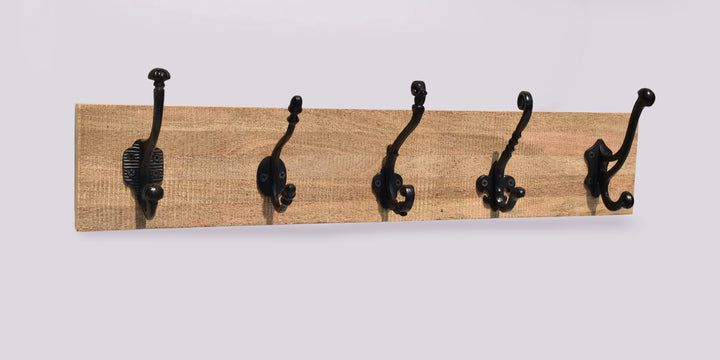 PREMIUM CAST IRON WITH MANGO WOOD WALL HOOK SET FOR HOME