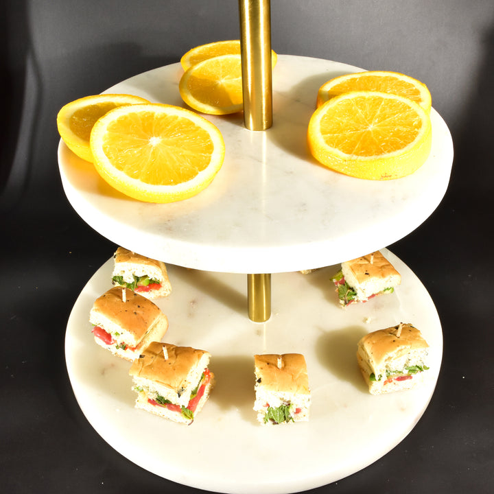 LUXURIOUS MARBLE 3-TIER DESSERT & CUPCAKE STAND WITH GOLD FITTINGS