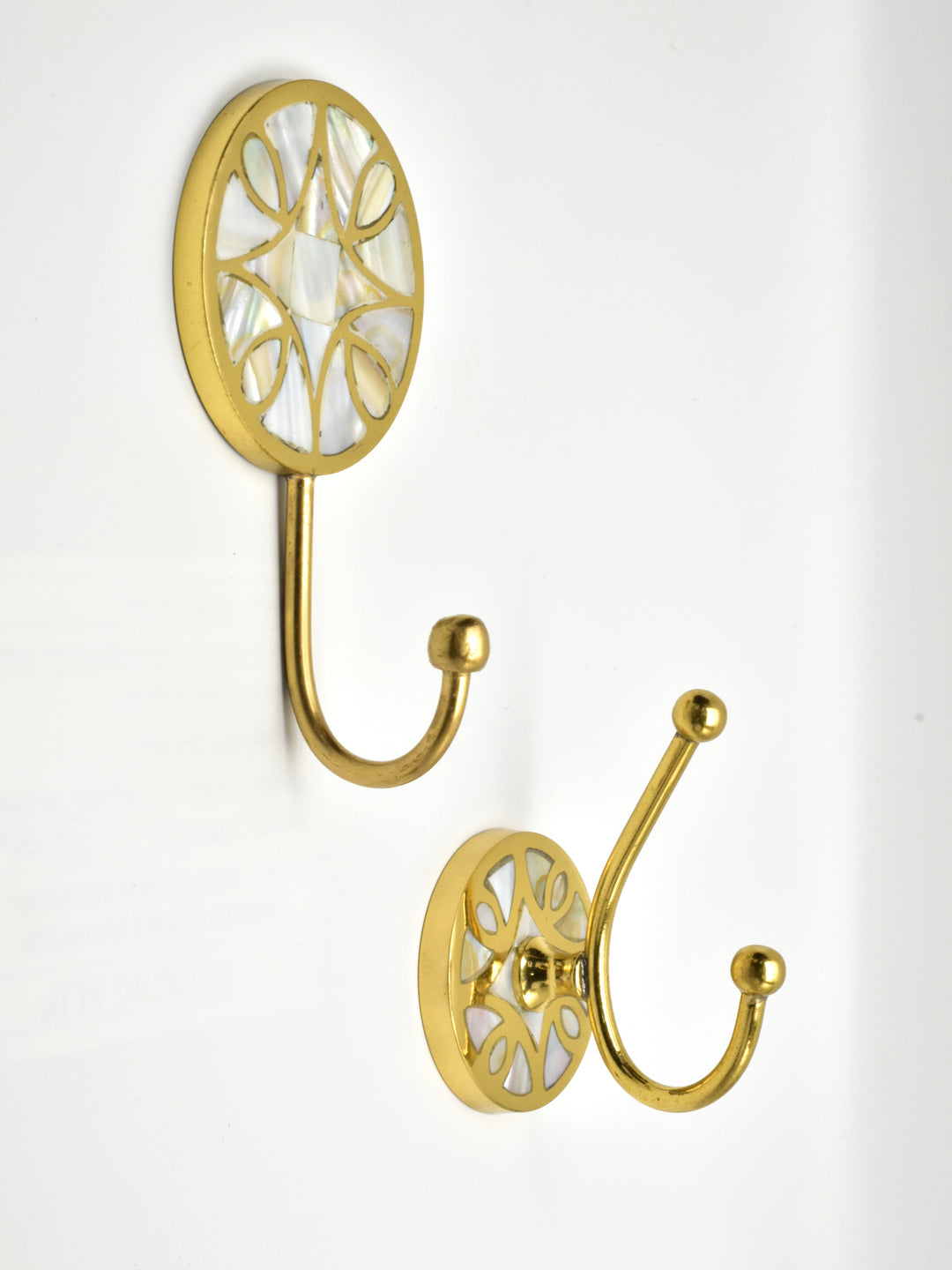 LUXURIOUS CIRCLE SINGLE/DOUBLE END MOTHER OF PEARL TOWEL HOOKS WITH BRASS FITTING FOR HOME