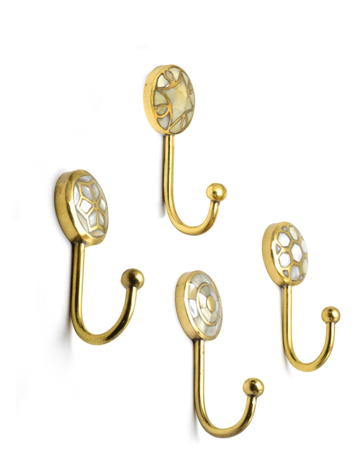 LUXURIOUS MOTHER OF PEARL WALL HOOKS WITH BRASS FITTING FOR HOME