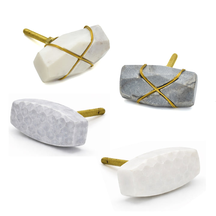 Marble Cabinet Knob with Brass Wire Wrap | Faceted Stone Drawer Knob