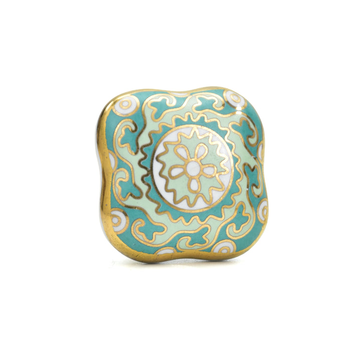 Mandala Art Hand-Painted Hourglass Melan Ceramic Knobs | SHILPWARE