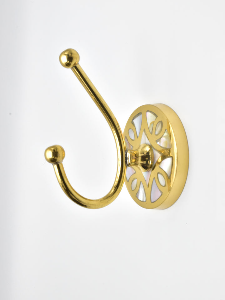 LUXURIOUS CIRCLE SINGLE/DOUBLE END MOTHER OF PEARL TOWEL HOOKS WITH BRASS FITTING FOR HOME