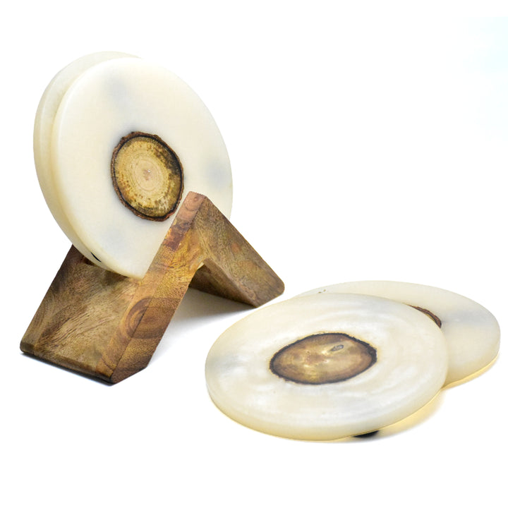Resin Wood Coaster Set with Mango Wood Holder | Brass Inlay | SHILPWARE