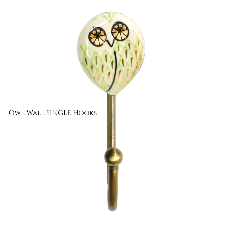 Hand-Painted Ceramic Animal Wall Hook | Brass Finish, Boho Decor | SHILPWARE