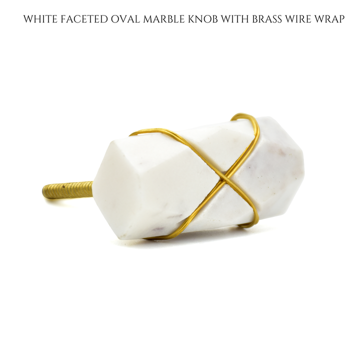 Marble Cabinet Knob with Brass Wire Wrap | Faceted Stone Drawer Knob