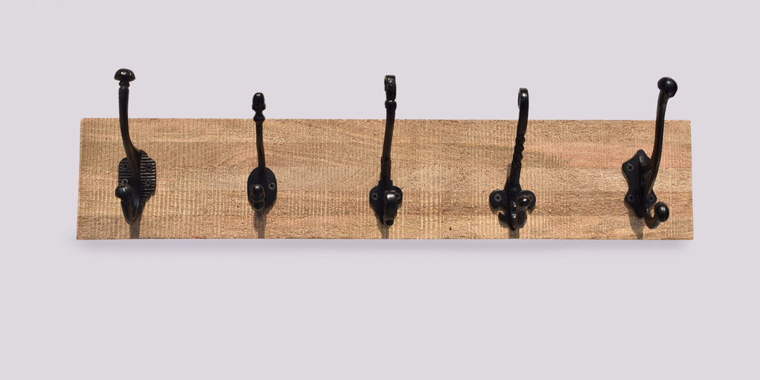 PREMIUM CAST IRON WITH MANGO WOOD WALL HOOK SET FOR HOME