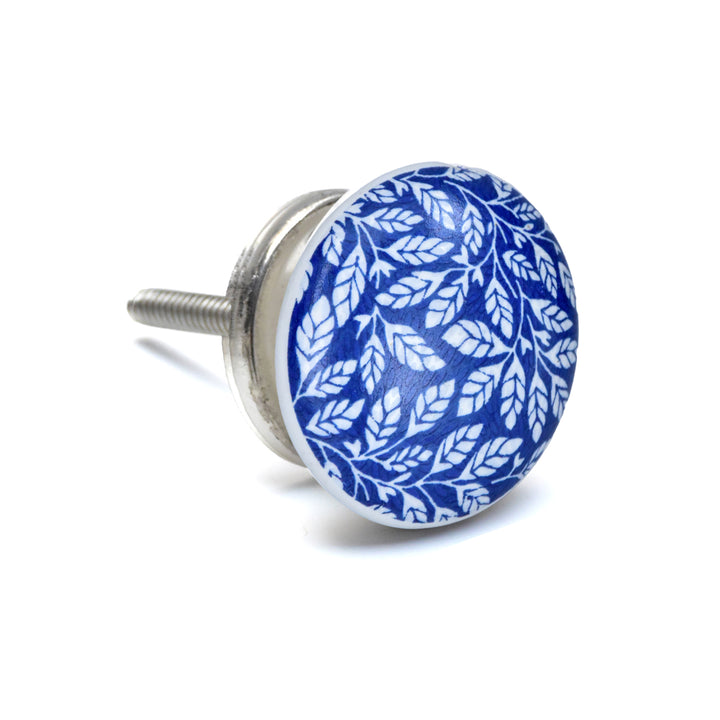 Ceramic Blue &amp; White Handmade Cabinet Knob | Floral Drawer Pull | Vintage Cupboard Knob