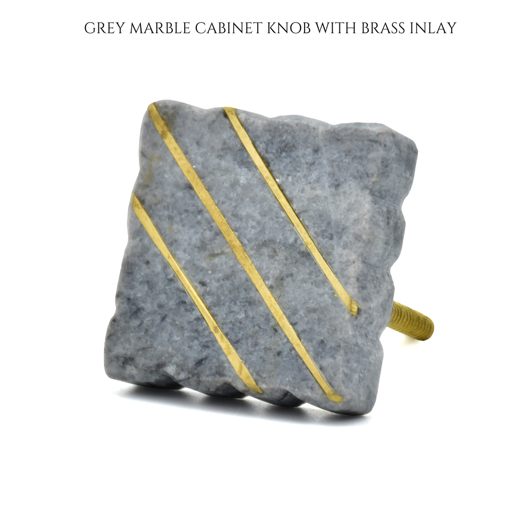 Stone Drawer Pull with Brass Inlay | Kitchen Cabinet Hardware | Handmade Marble Knob