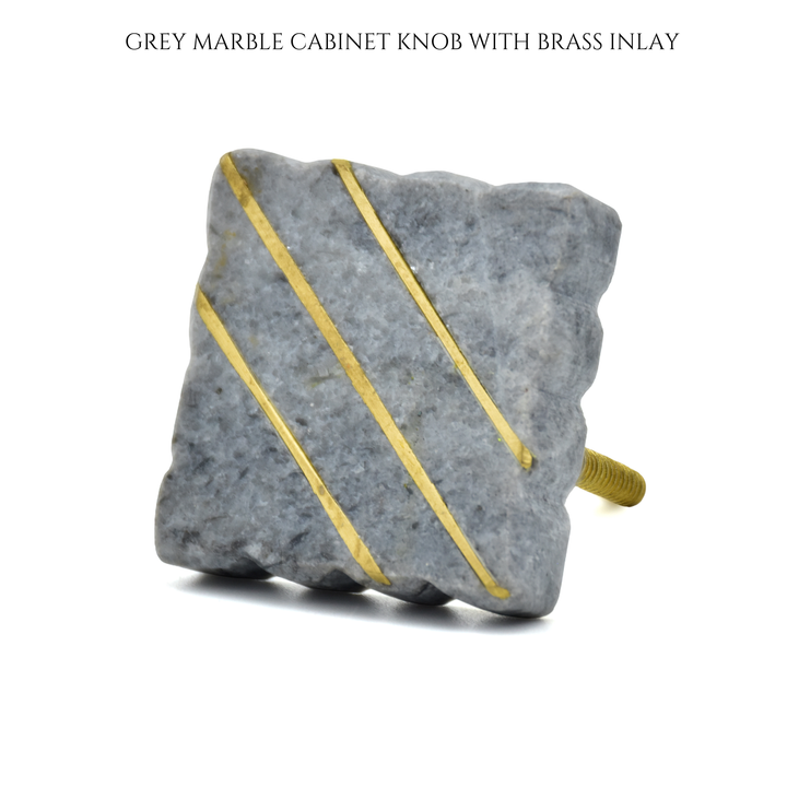 Stone Drawer Pull with Brass Inlay | Kitchen Cabinet Hardware | Handmade Marble Knob