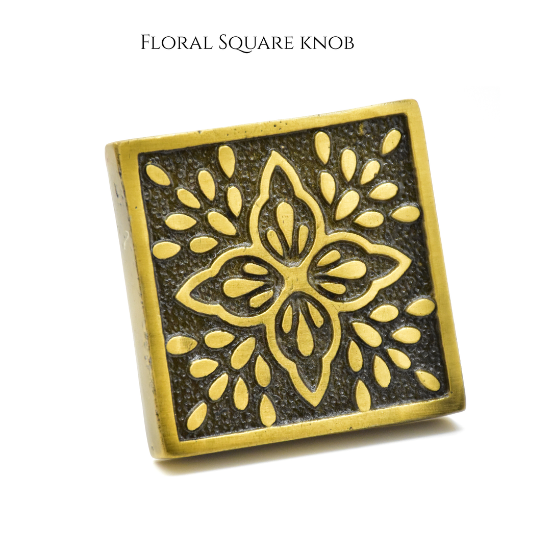 Antique Brass Cabinet Knob | Floral Sunburst Drawer Pull | SHILPWARE