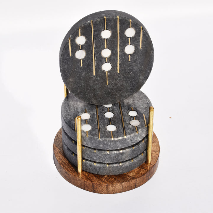 LUXURIOUS MARBLE COASTERS WITH PEARL & BRASS INLAY