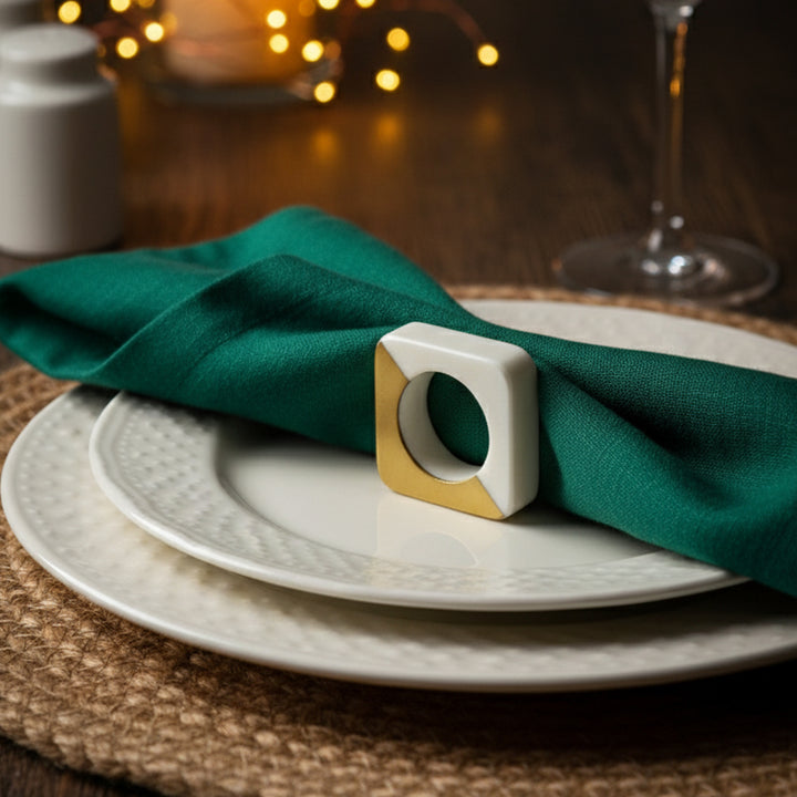 Marble and Brass Napkin Rings | Minimalist Round | Square Geometric Table Decor