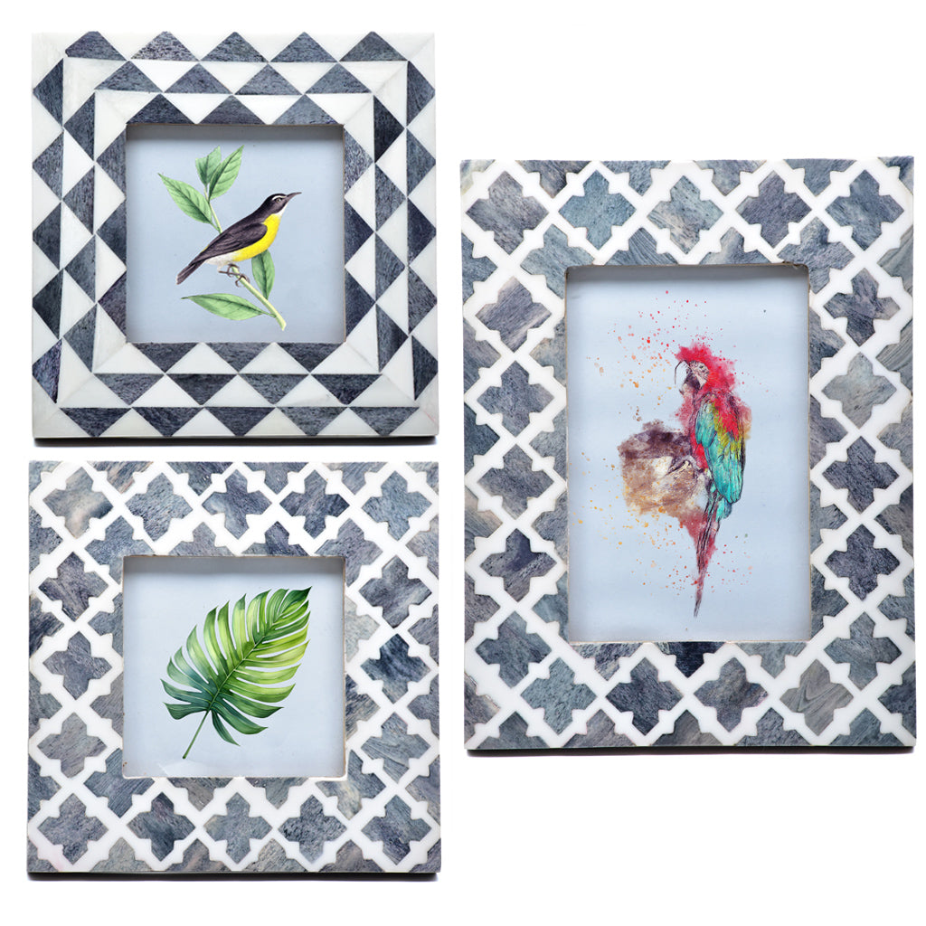 Handmade Bone Inlay Photo Frame | Geometric Pattern Picture Frame | 4x4 &amp; 6x4 Inch | SHILPWARE