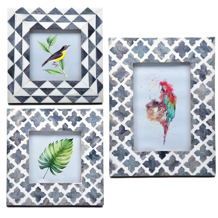 Handmade Bone Inlay Photo Frame | Geometric Pattern Picture Frame | 4x4 &amp; 6x4 Inch | SHILPWARE