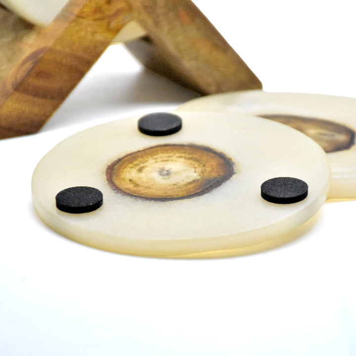 Resin Wood Coaster Set with Mango Wood Holder | Brass Inlay | SHILPWARE