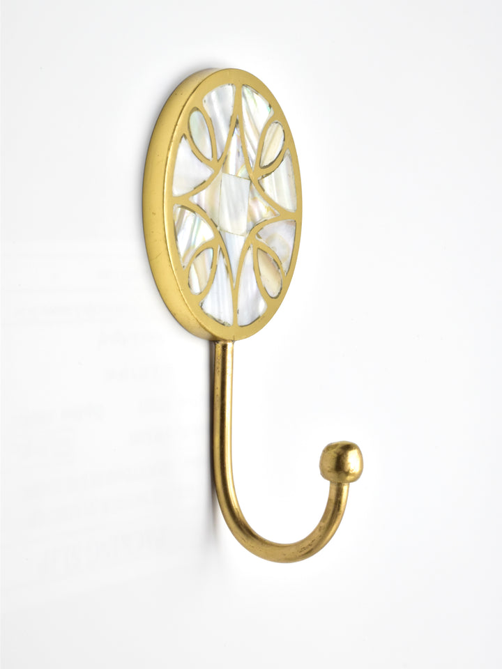 LUXURIOUS CIRCLE SINGLE/DOUBLE END MOTHER OF PEARL TOWEL HOOKS WITH BRASS FITTING FOR HOME