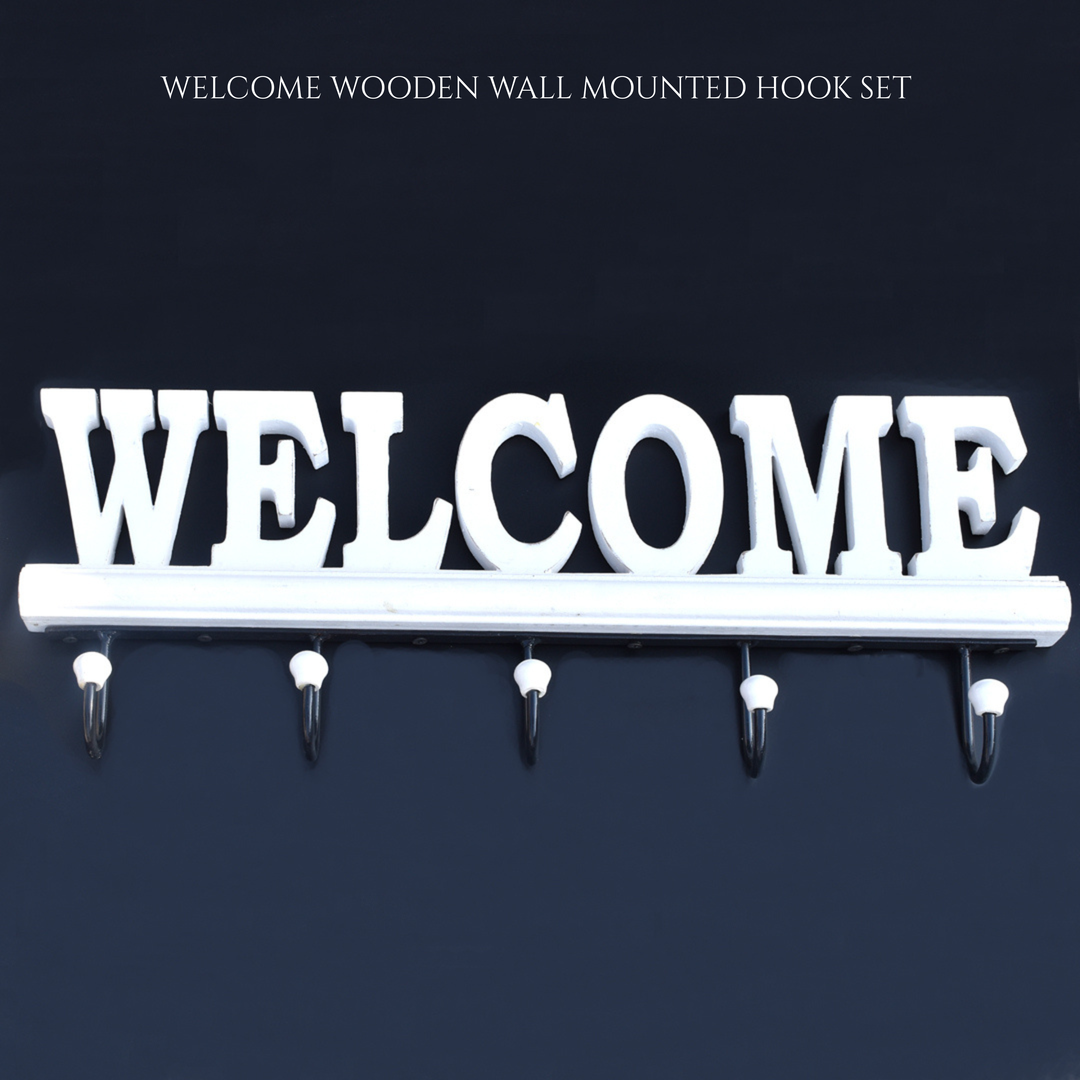 Welcome Letter Wooden Hook Set For Home | SHILPWARE