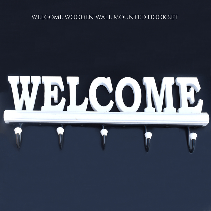 Welcome Letter Wooden Hook Set For Home | SHILPWARE
