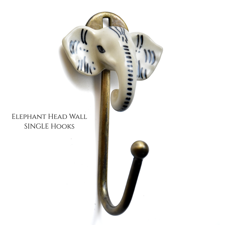 Hand-Painted Ceramic Animal Wall Hook | Brass Finish, Boho Decor | SHILPWARE