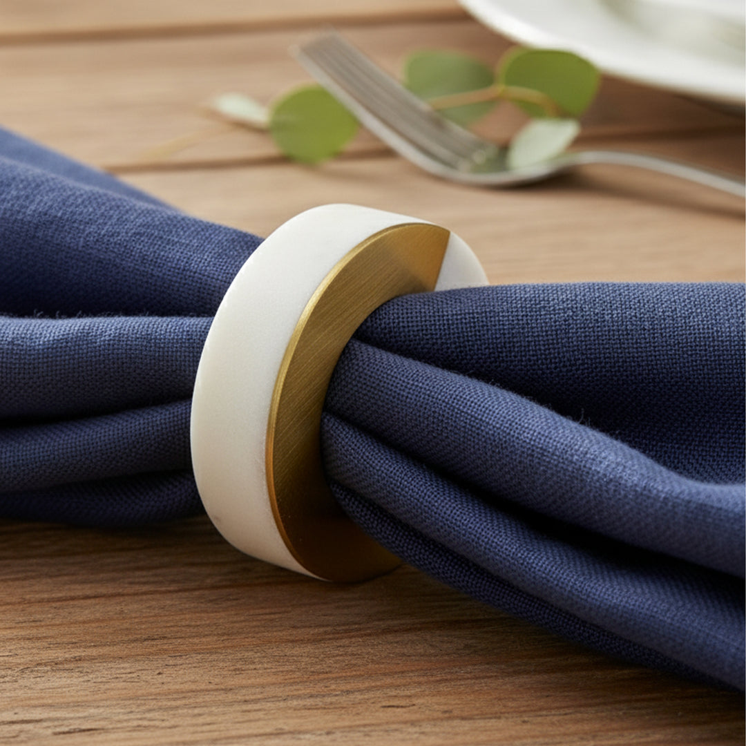 Marble and Brass Napkin Rings | Minimalist Round | Square Geometric Table Decor