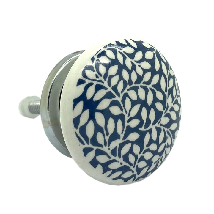 Ceramic Blue &amp; White Handmade Cabinet Knob | Floral Drawer Pull | Vintage Cupboard Knob