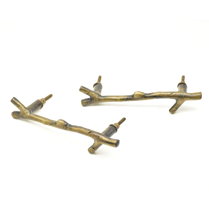 Handmade Antique Brass Twig Drawer Pull | Rustic Cabinet Handle | SHILPWARE