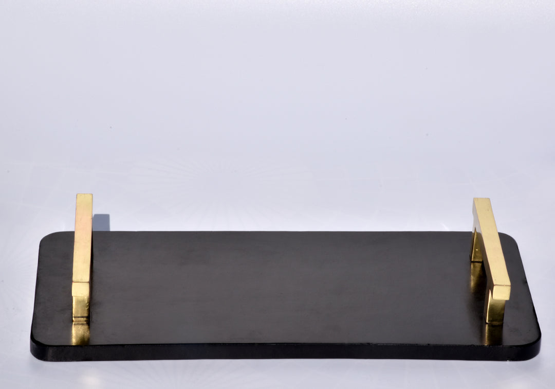 PREMIUM MARBLE CHEESE & BREAD BOARD WITH GOLD HANDLE