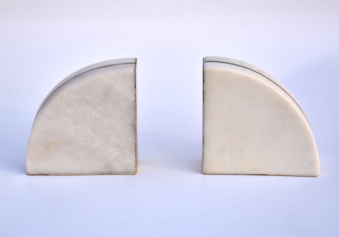 PREMIUM QUALITY BRASS INLAY QUARTER CIRCLE PATTERN MARBLE BOOKENDS (SET OF 2)