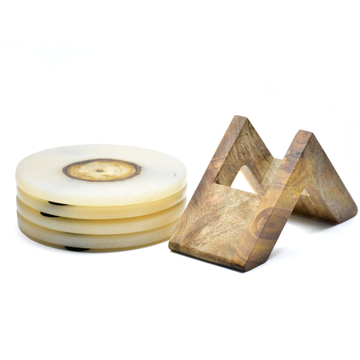 Resin Wood Coaster Set with Mango Wood Holder | Brass Inlay | SHILPWARE