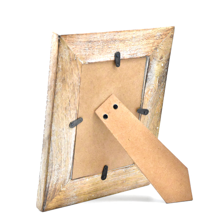 Hand Carved Whitewashed Wood Photo Frame | Floral, Bird, Geometric Designs, Rustic Home Decor