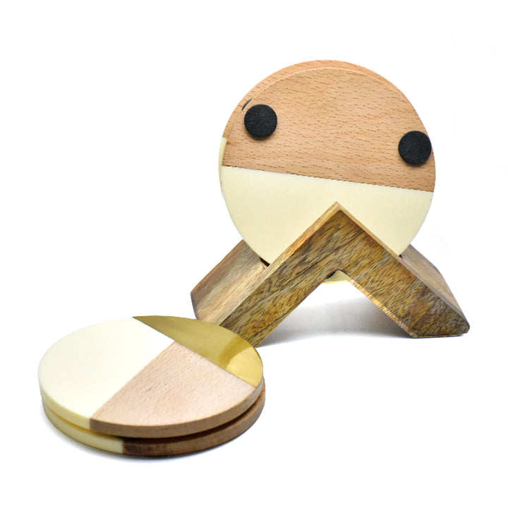 Resin Wood Coaster Set with Mango Wood Holder | Brass Inlay | SHILPWARE