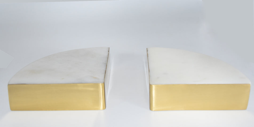 PREMIUM QUALITY BRASS INLAY QUARTER CIRCLE PATTERN MARBLE BOOKENDS (SET OF 2)