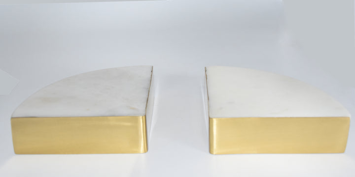 PREMIUM QUALITY BRASS INLAY QUARTER CIRCLE PATTERN MARBLE BOOKENDS (SET OF 2)