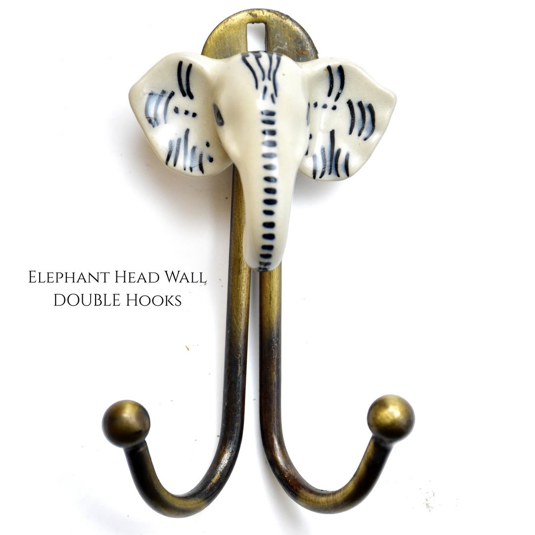 Hand-Painted Ceramic Animal Wall Hook | Brass Finish, Boho Decor | SHILPWARE