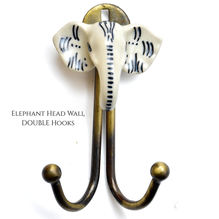 Hand-Painted Ceramic Animal Wall Hook | Brass Finish, Boho Decor | SHILPWARE