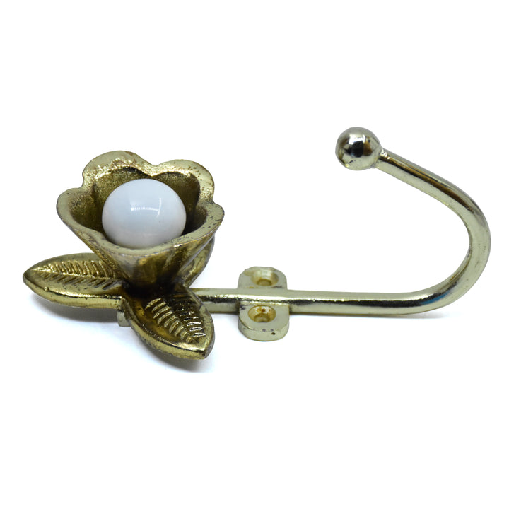 Handmade Floral Wall Hook | Gold or Chrome Metal Ceramic Knob | SHILPWARE