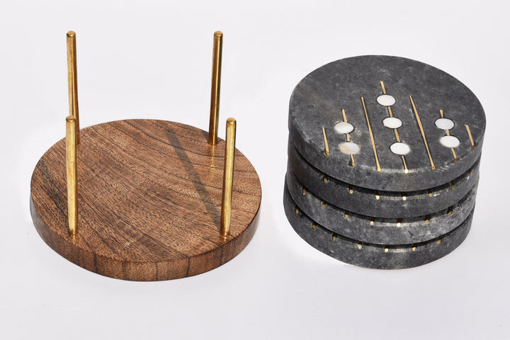 LUXURIOUS MARBLE COASTERS WITH PEARL & BRASS INLAY