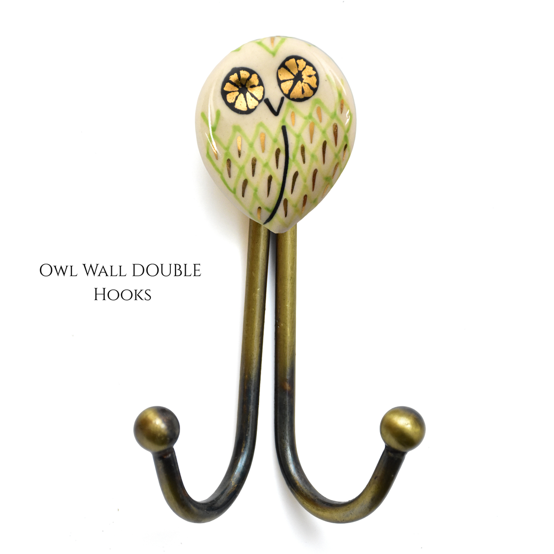 Hand-Painted Ceramic Animal Wall Hook | Brass Finish, Boho Decor | SHILPWARE