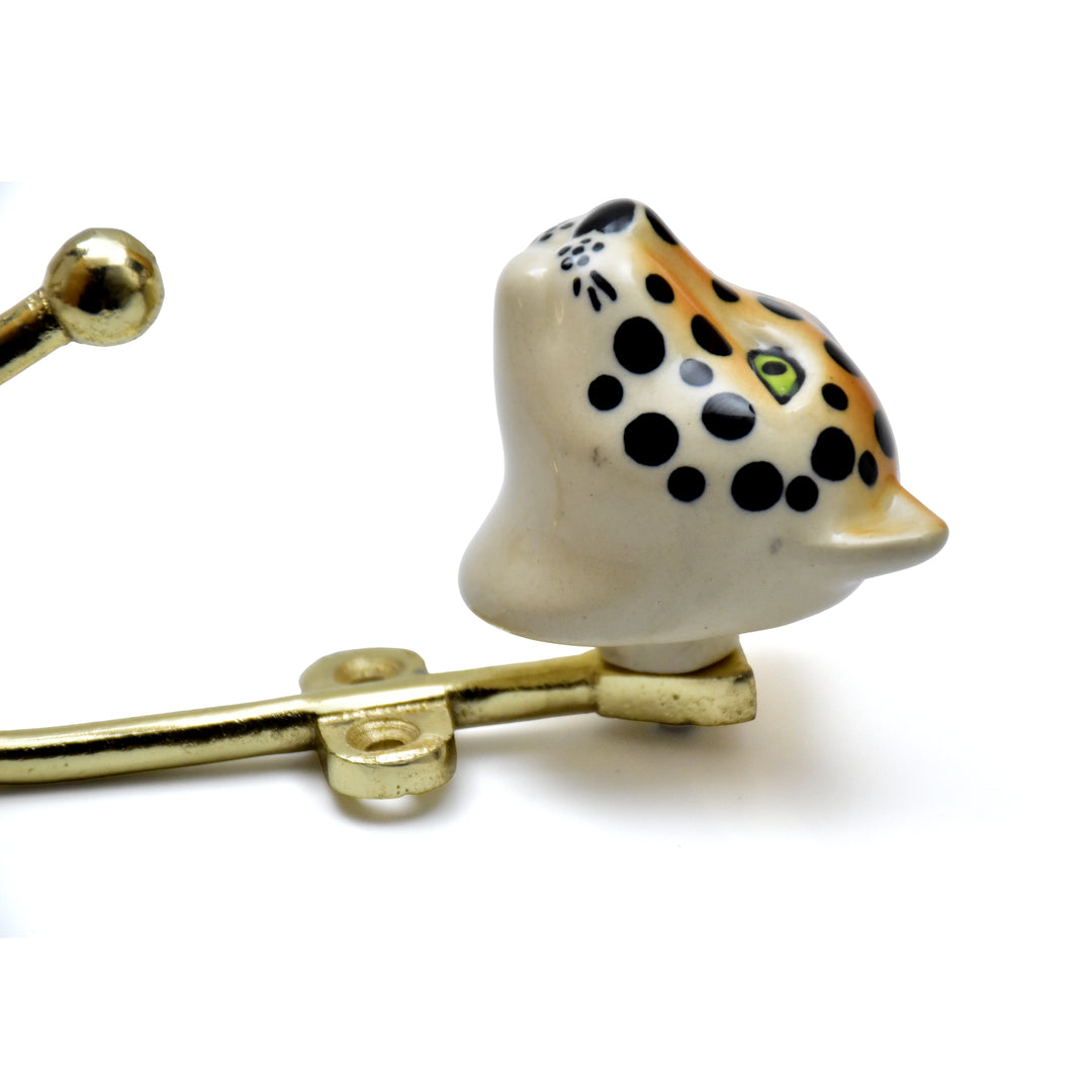 Ceramic Animal Brass Wall Hook | Hand Painted Zebra &amp; Leopard Decor | SHILPWARE