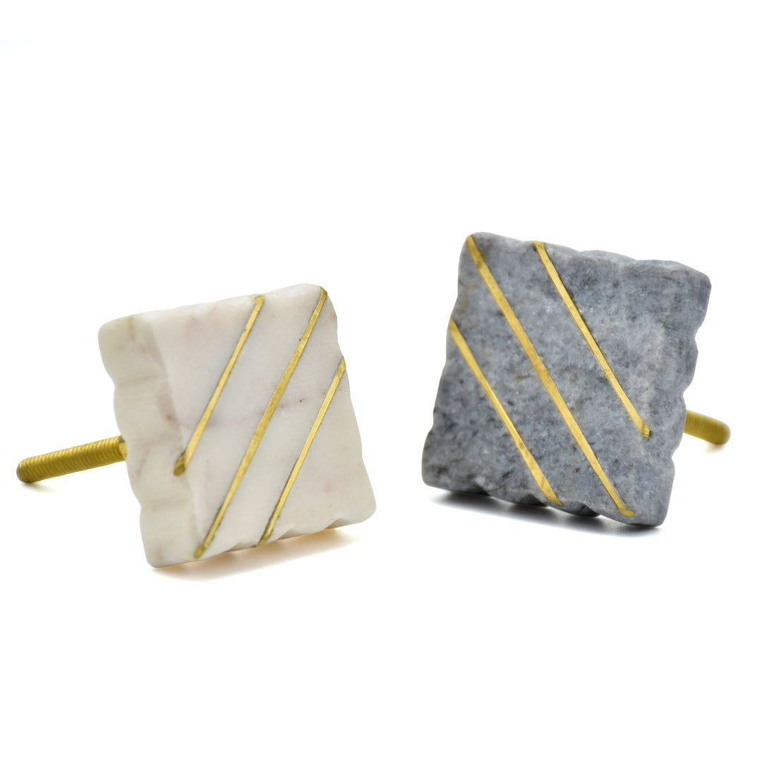 Stone Drawer Pull with Brass Inlay | Kitchen Cabinet Hardware | Handmade Marble Knob