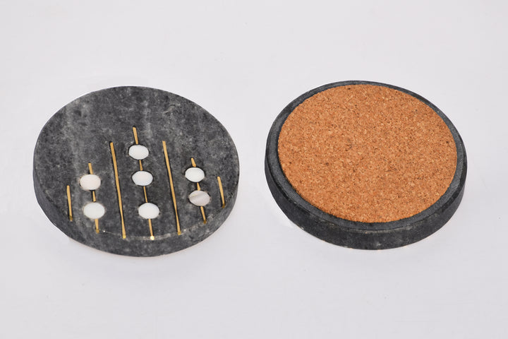 LUXURIOUS MARBLE COASTERS WITH PEARL & BRASS INLAY