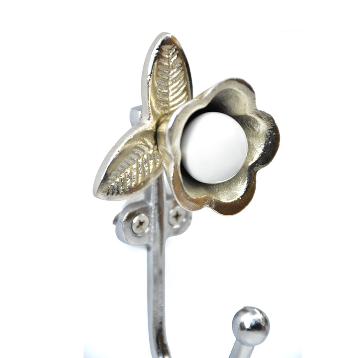 Handmade Floral Wall Hook | Gold or Chrome Metal Ceramic Knob | SHILPWARE