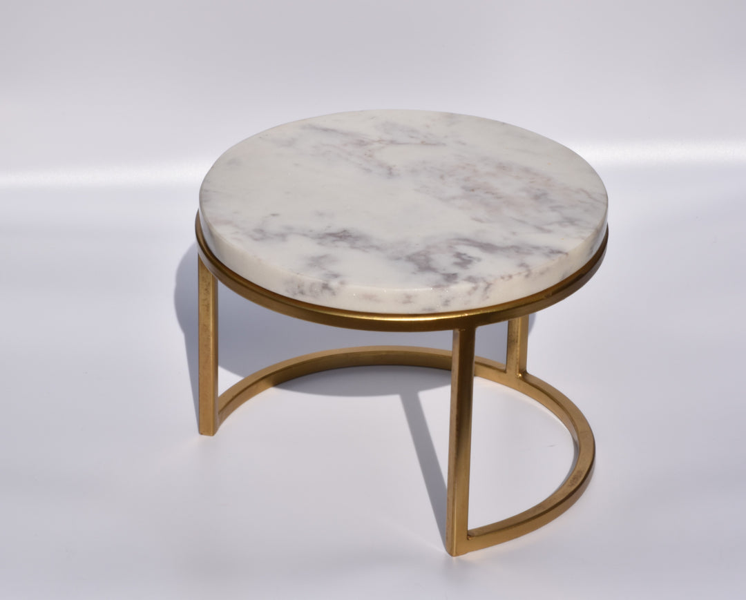 PREMIUM ROUND MARBLE & BRASS STAND FOR PIZZA AND CAKES