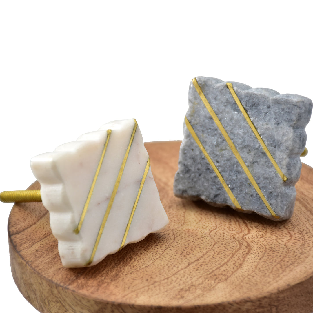 Stone Drawer Pull with Brass Inlay | Kitchen Cabinet Hardware | Handmade Marble Knob
