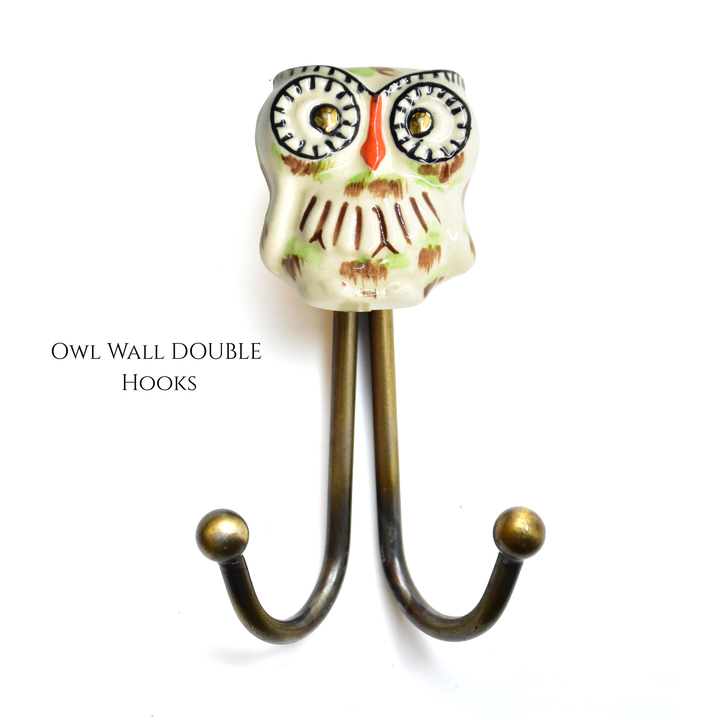 Hand-Painted Ceramic Animal Wall Hook | Brass Finish, Boho Decor | SHILPWARE