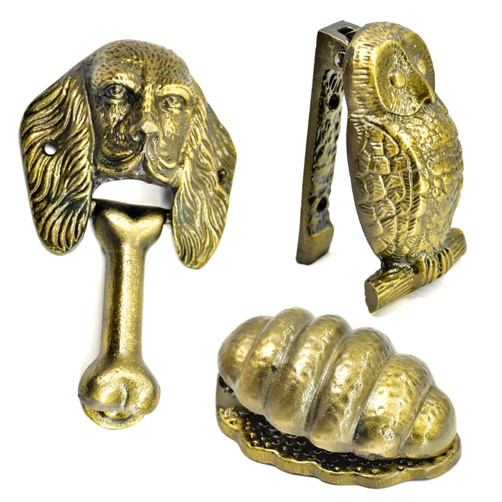 Handmade Brass Door Knocker | Dog, Owl, Shell Designs | SHILPWARE