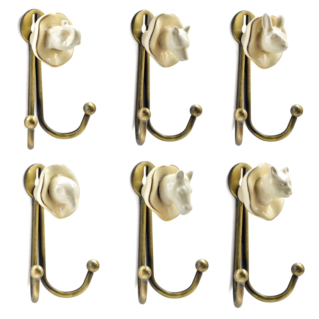 Ceramic Animal Head Wall Hook | Antique Brass Finish | SHILPWARE