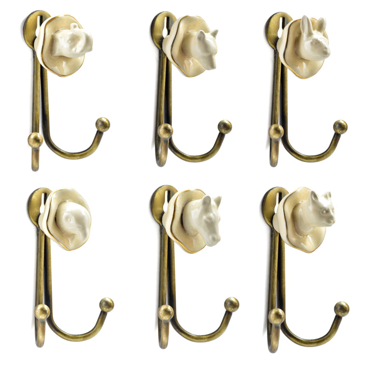 Ceramic Animal Head Wall Hook | Antique Brass Finish | SHILPWARE